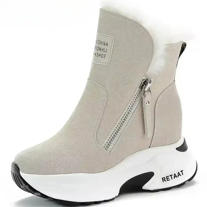 2025 New Women Snow Boots Genuine Leather Suede Natural Fur 8.5cm Platform Wedge Zipper Women Winter Shoes Warm Ankle Booties