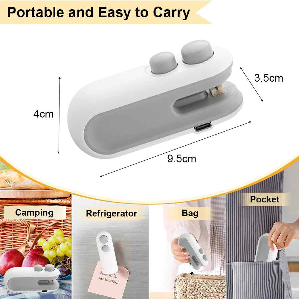 Mini Bag Sealer Portable Heat Vacuum Sealer Rechargeable Handheld 2 in 1 Sealer and Cutter Plastic Bags Snacks Food Storage