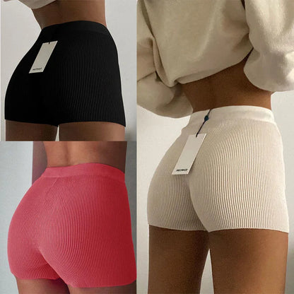 Women's Tight Shorts High-waisted Bottoming Knitted Pants Summer Fitness Running Sports Shorts Casual Shorts Yoga Pants Gift