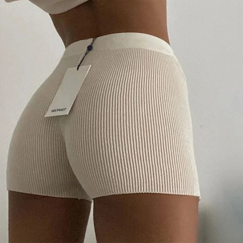 Summer Knitted Cotton Shorts Women Casual Yoga Mini Sexy  Mide-rise Ribber Streetwear Basic Biker High Stretched Shorts