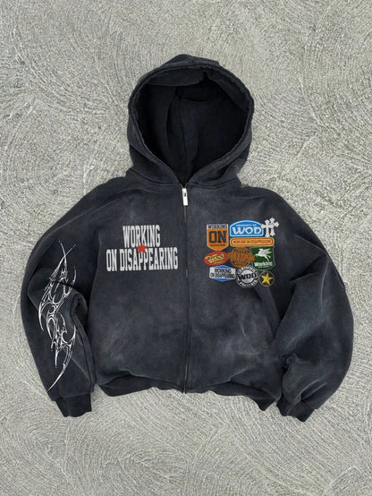 New Y2K American hip-hop retro monogrammed printed hoodie men clothing streetwear Harajuku jacket Gothic casual zip up hoodies