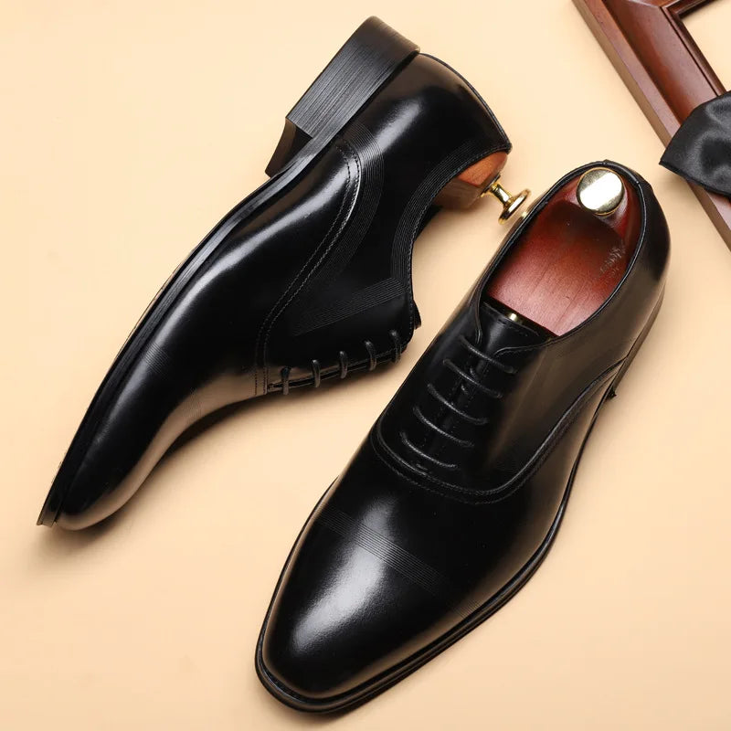 New Fashion Comfortable Black/Coffee Genuine Leather Lace-up Pointed Toe Flat Man Casual Classic Gentleman Shoes