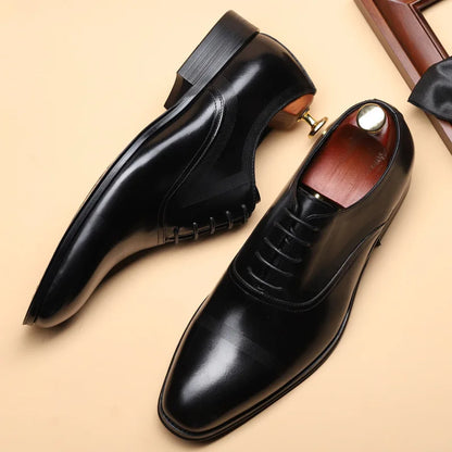 New Fashion Comfortable Black/Coffee Genuine Leather Lace-up Pointed Toe Flat Man Casual Classic Gentleman Shoes