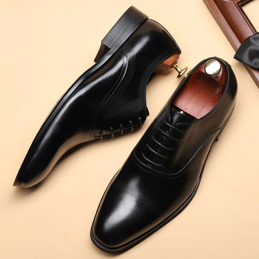 New Fashion Comfortable Black/Coffee Genuine Leather Lace-up Pointed Toe Flat Man Casual Classic Gentleman Shoes