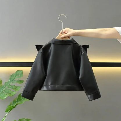 Girls Leather Jackets Children Kids Classics Handsome Pu Outerwear  2025 New Teenager Zipper Fly Coats Spring Autumn