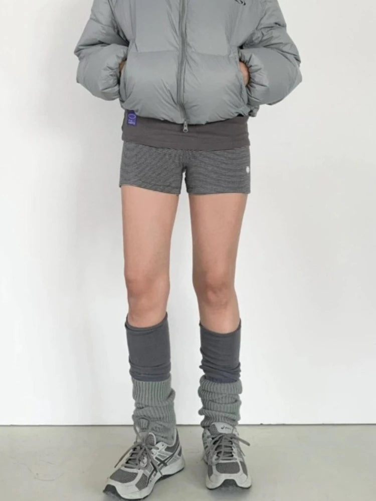 HOUZHOU Korean Style Striped Shorts Women Elastic Y2k Gothic Gyaru Short Pants Casual Summer High Waist Slim Up Shorts Street