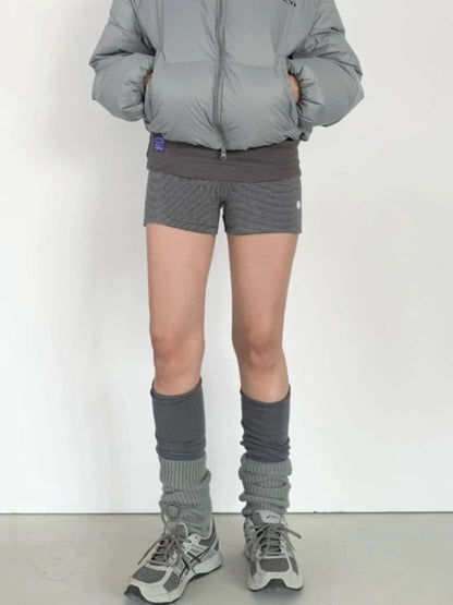 HOUZHOU Korean Style Striped Shorts Women Elastic Y2k Gothic Gyaru Short Pants Casual Summer High Waist Slim Up Shorts Street