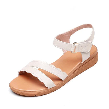 2025 Summer Soft Cowhide Soft Sole Wear Flat Sandals Woman Shoe Large Size Comfort Elegant Women Leather Sandals Casual