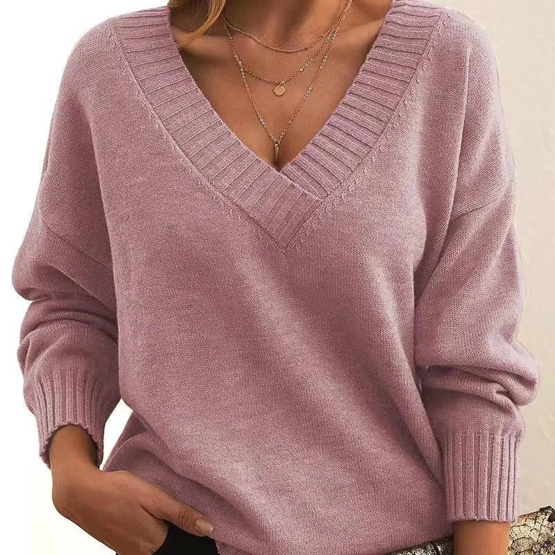 2025 Fall Winter New Fashion Women's Sweater Loose-Fit V-Neck Casual Pullover Knit Tops Y2k Clothing