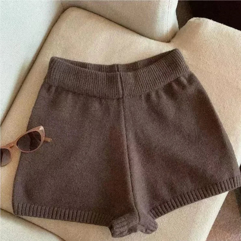 Women High Waist A-Line Shorts Thin Knit Sports Shorts For Women Casual Running Slim Bodycon Trousers 2025 Autumn Winter
