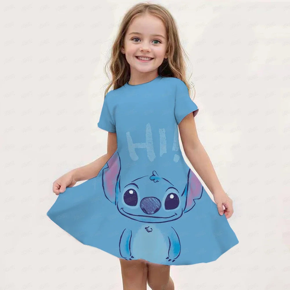 2025 Stitch Dress For Girls Children's Sleep Baby Summer Clothes StrayKids 3d Print Skirt Original Clothing Short-Sleeved Skirt