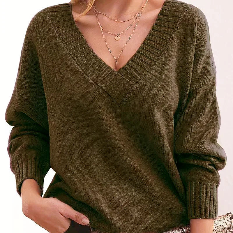 2025 Fall Winter New Fashion Women's Sweater Loose-Fit V-Neck Casual Pullover Knit Tops Y2k Clothing