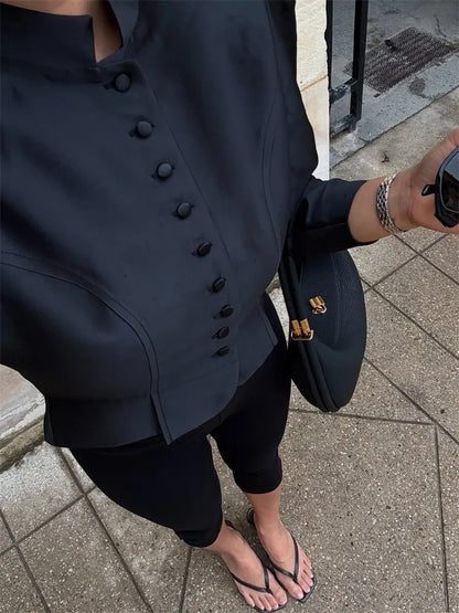 Tossy Autumn Satin Fashion Shirts Top For Women Patchwork Commute Solid Elegant Long Sleeve Cropped Cardigan Female Shirts Top