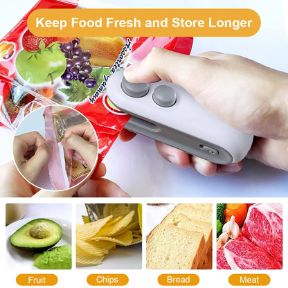 Mini Bag Sealer Portable Heat Vacuum Sealer Rechargeable Handheld 2 in 1 Sealer and Cutter Plastic Bags Snacks Food Storage