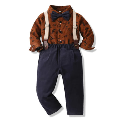 Autumn Winter Boys Formal Costume Suits Children Long Sleeved Plaid Shirt Rompers Christmas Gown Kids Birthday Carnival Clothing