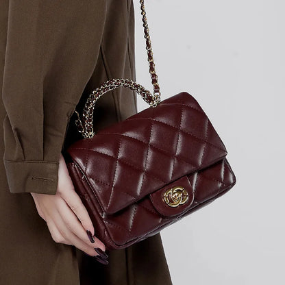 Paris-Inspired Quilted Top-Handle Handbag Women's Chain Strap Shoulder Purse Luxury Designer Crossbody Bag for Women 2025