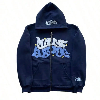 Men's Full Zip Y2K Hoodie Graphic Lettter Print Long Sleeve Fashion Jacket Hooded Sweatshirt