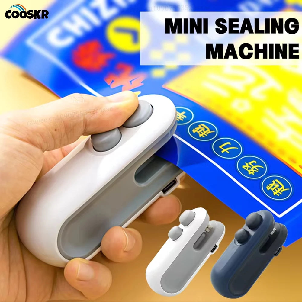 Mini Bag Sealer Portable Heat Vacuum Sealer Rechargeable Handheld 2 in 1 Sealer and Cutter Plastic Bags Snacks Food Storage