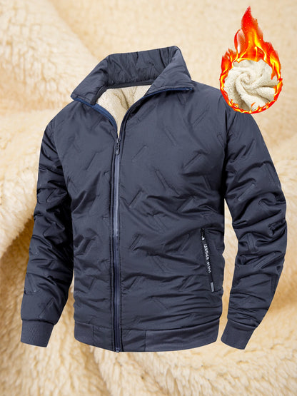 Winter Thickened Cotton Jacket Men's Zipper Stand Collar Coat Windproof Waterproof Stand Collar Coat Casual Loose-Fit Outerwear