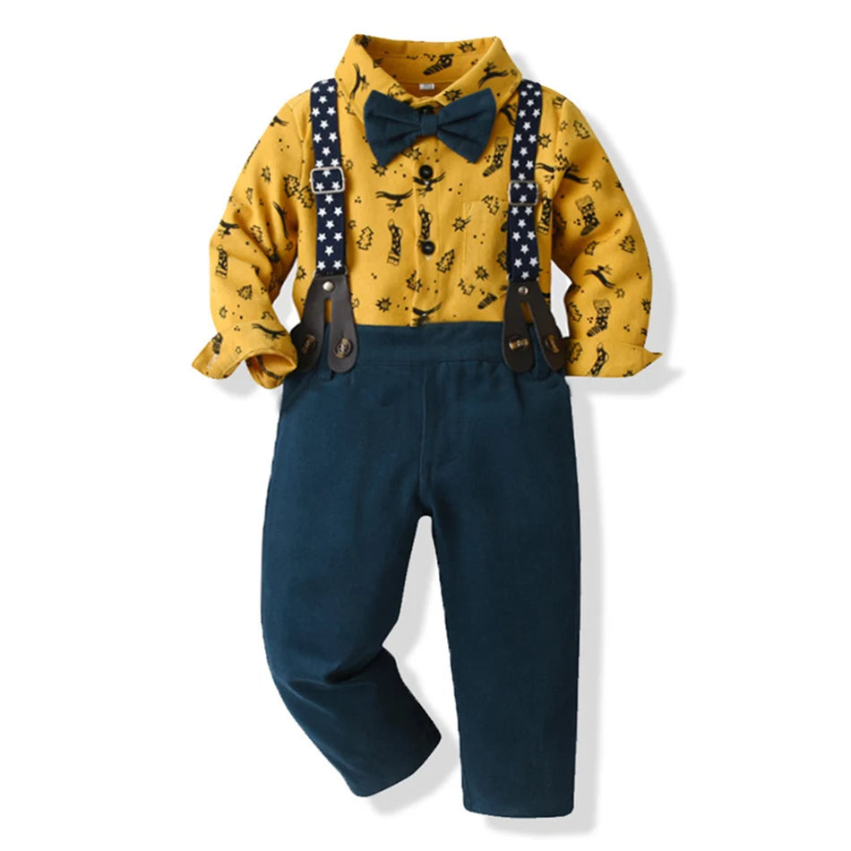 Autumn Winter Boys Formal Costume Suits Children Long Sleeved Plaid Shirt Rompers Christmas Gown Kids Birthday Carnival Clothing