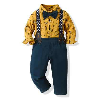 Autumn Winter Boys Formal Costume Suits Children Long Sleeved Plaid Shirt Rompers Christmas Gown Kids Birthday Carnival Clothing