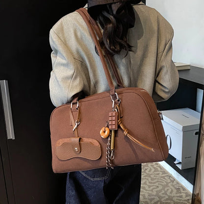 Big Size Women Bowling Bags Suede Pure Color Large Capacity Shoulder Crossbody Bag With Long Strap 2025 Luxury Designer Handbags