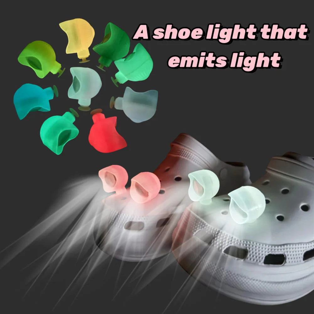 2pcs LED Shoe Lights - Glow in Dark Safety Charms for Night Cycling, Hiking & Cave Camping Accessories