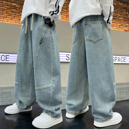 Boys Jeans Autumn Fashion Trousers Children Loose Casual Pants Spring New Solid Straight Trousers Children's Clothing 5-14 Years