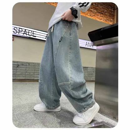 Boys Jeans Autumn Fashion Trousers Children Loose Casual Pants Spring New Solid Straight Trousers Children's Clothing 5-14 Years