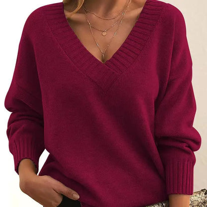 New Winter Women Pullover Sweaters Female V-Neck Loose Casual knitwear Retro Autumn Lady Long Sleeve Office Solid Warm Knit Tops