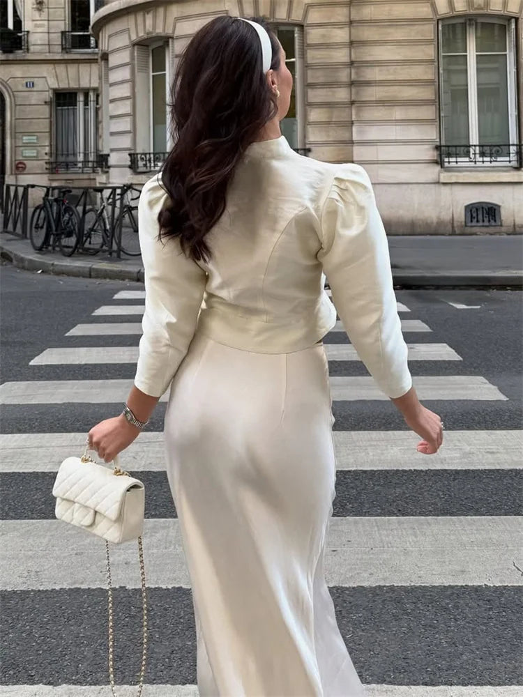 Tossy Autumn Satin Fashion Shirts Top For Women Patchwork Commute Solid Elegant Long Sleeve Cropped Cardigan Female Shirts Top