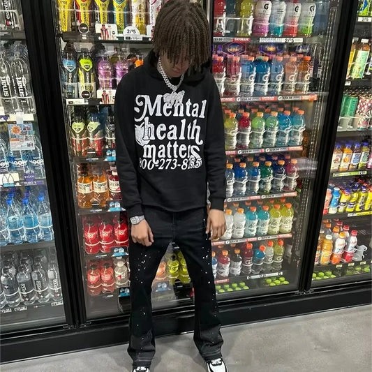 Mental Health Matters Graphic Print Pullover Hoodie Mens Oversized Street Trend Style Hoodie Causal Sweatshirt for Adult&Kid