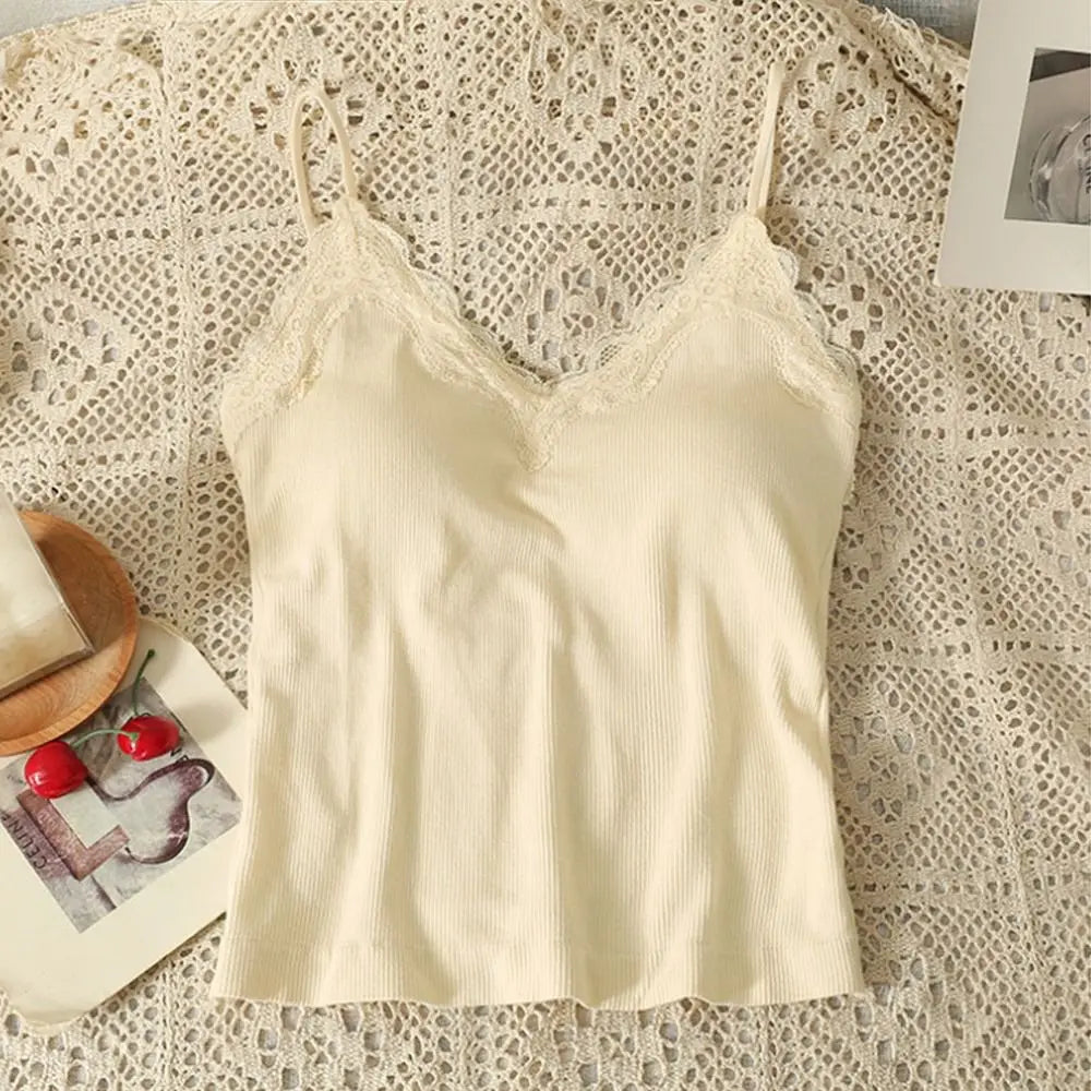 Fashion Breathable Lace Camisole Strap Bra Solid Color Summer Top Wire-Free Sexy Style Bottoming Shirt