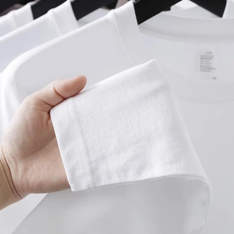 American Street Letter Print T-shirt Men 2025 Autumn New 100% Cotton White O-Neck Loose Casual T-shirt Y2k Tops Male clothing