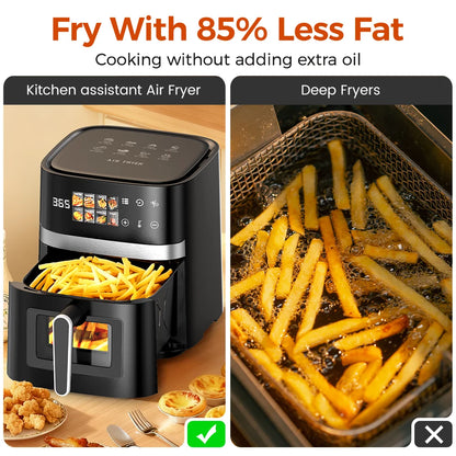 Patbrela 5.5L Air Fryer 8-in-1 Electric Hot Oven with Digital LED Screen Visible Window Max 200°C 1350W New Black Non-fat fryer