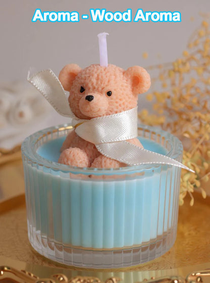 Scented Luxury Teddy Bear Soy Candle in Glass Jar with Ribbon, Creamy Pastel Gifts for Women, Bridal Shower & Holiday Favors