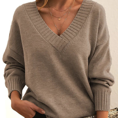 New Winter Women Pullover Sweaters Female V-Neck Loose Casual knitwear Retro Autumn Lady Long Sleeve Office Solid Warm Knit Tops