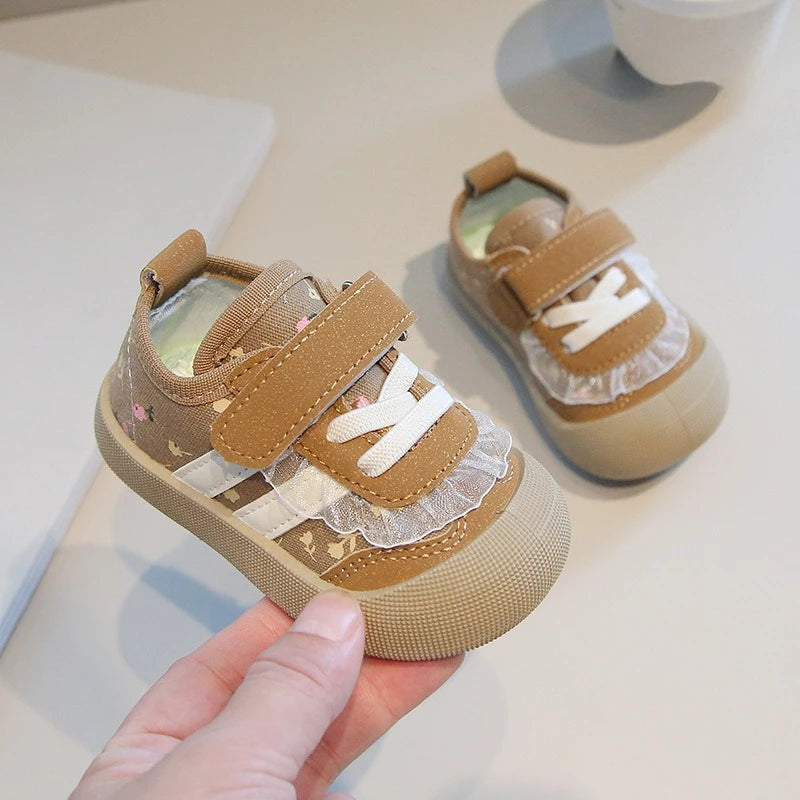 Baby Toddler Floral Girls' Shoe Autumn New Soft Flat Soled Casual Sports Shoes Versatile Stylish Children's Walking Canvas Shoes