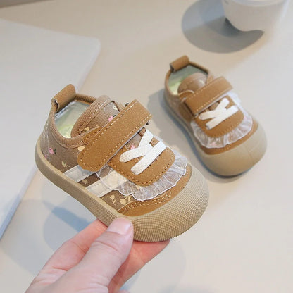 Baby Toddler Floral Girls' Shoe Autumn New Soft Flat Soled Casual Sports Shoes Versatile Stylish Children's Walking Canvas Shoes