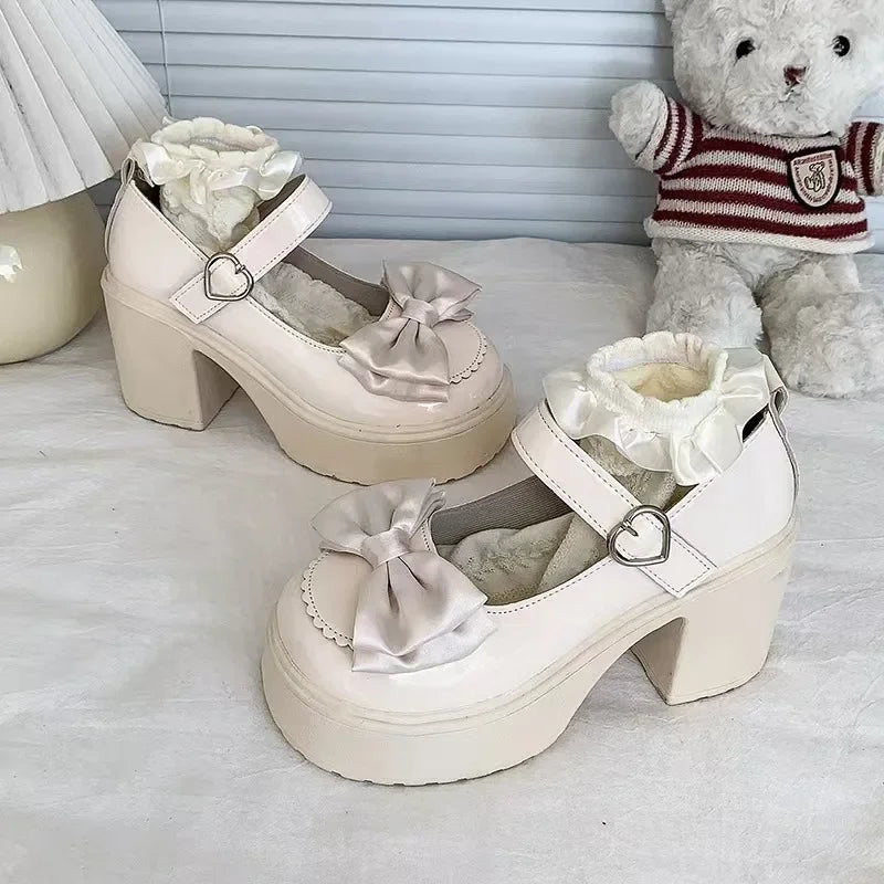 Princess Style Thick Heel Mary Jane Shoes for Women Size 34 Casual round Toe PU Leather Comfortable Breathable Adhesive Back