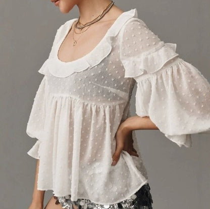 Women's Casual Solid Color Cut-out Printed Shirt