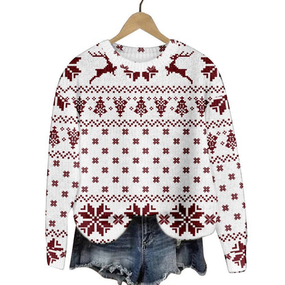 Christmas Cat Hat Snowflake Print Women's Round Neck Sweatshirt