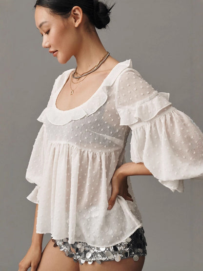 Women's Casual Solid Color Cut-out Printed Shirt