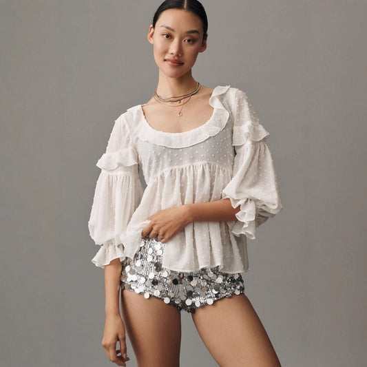 Women's Casual Solid Color Cut-out Printed Shirt